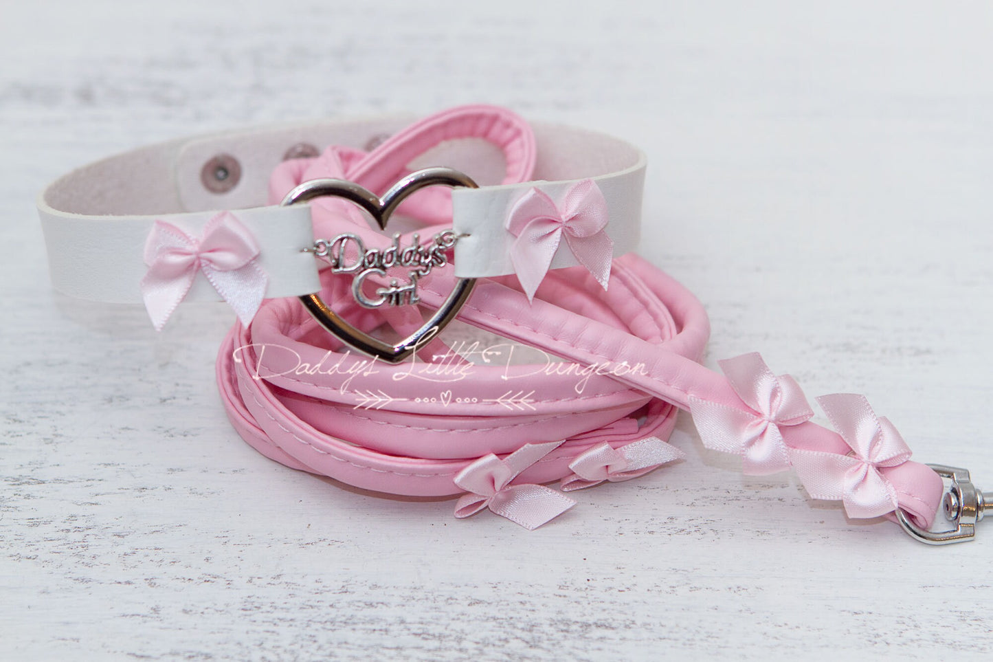 DDLG Pretty Pink BDSM Daddy's Girl Bondage Collar & Leash Set Bows Submissive Master Girly Sub Sissy Little Kawaii ABDL mature Baby mommy
